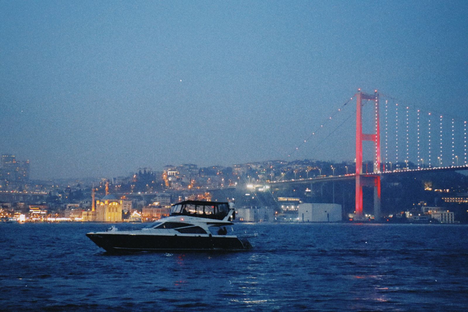 The Bosphorus bridge lit at night