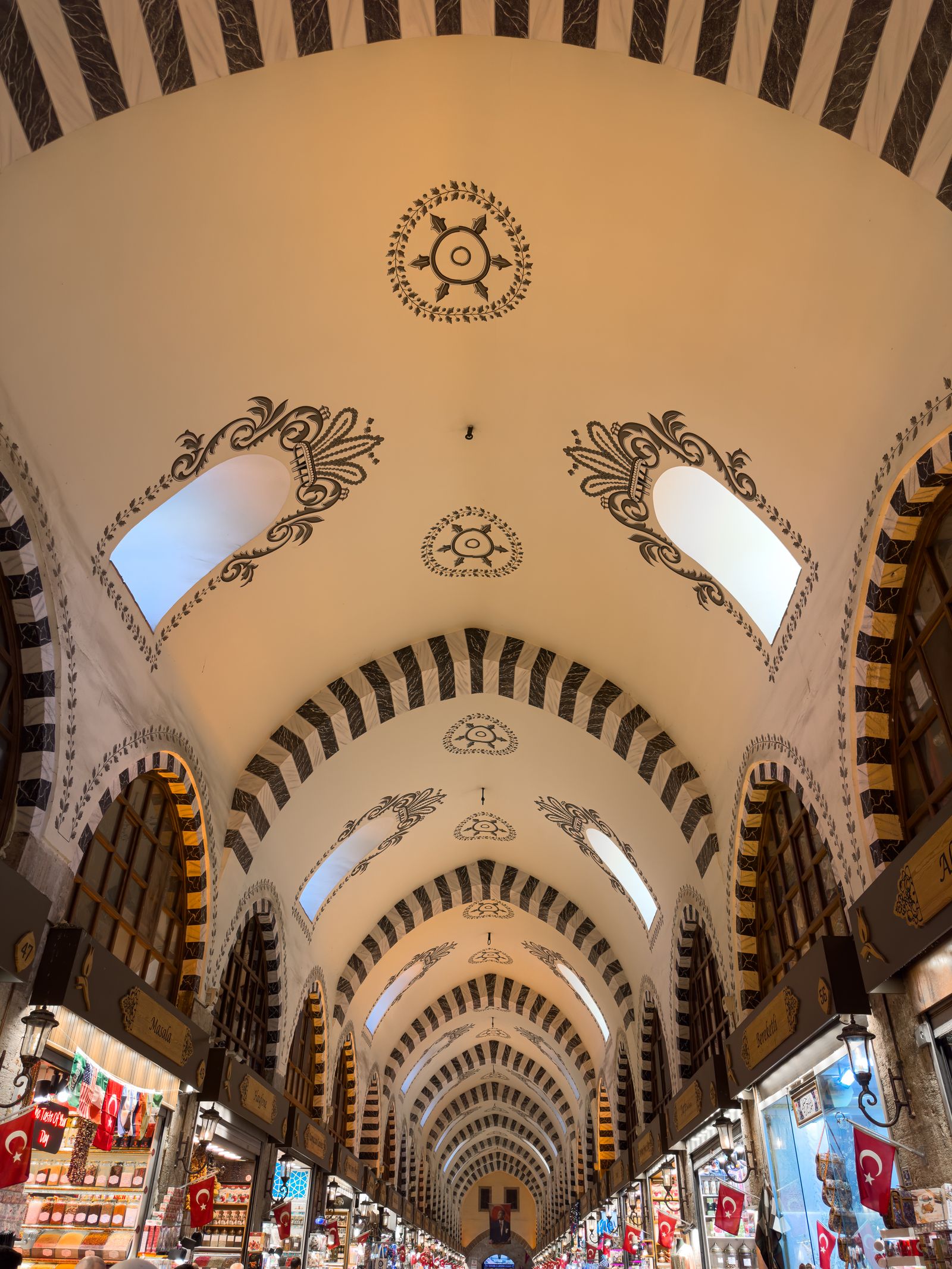 Arched ceiling of the Grand Bazaar in Istanbul